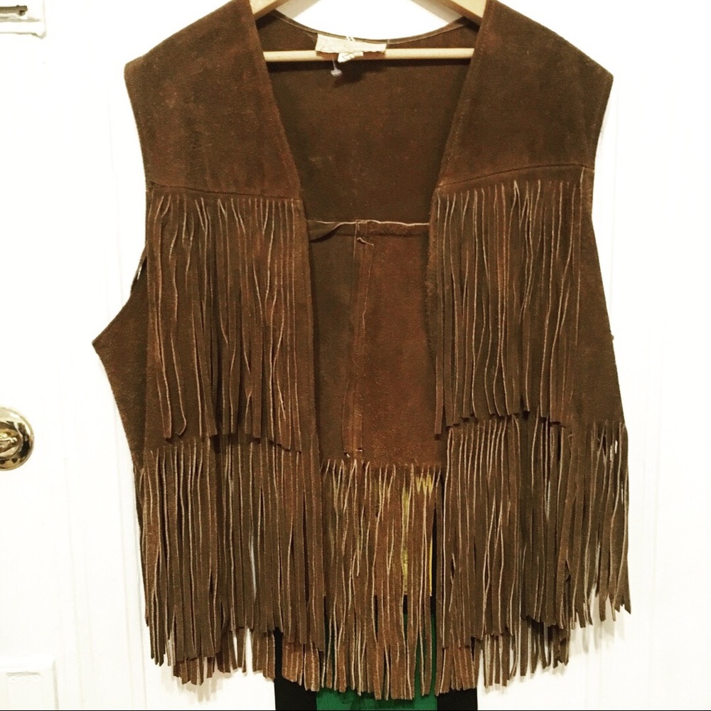 Woodstock era vintage fringe leather vest